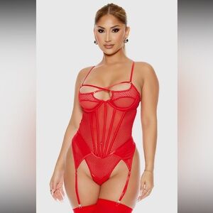 Fishnet Mesh Garter Teddy Lingerie Bodysuit